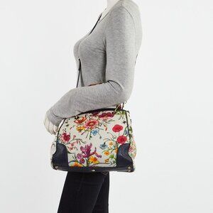 Gucci Blue/Multicolor Floral GG Canvas Bamboo Top Handle Tote Bag